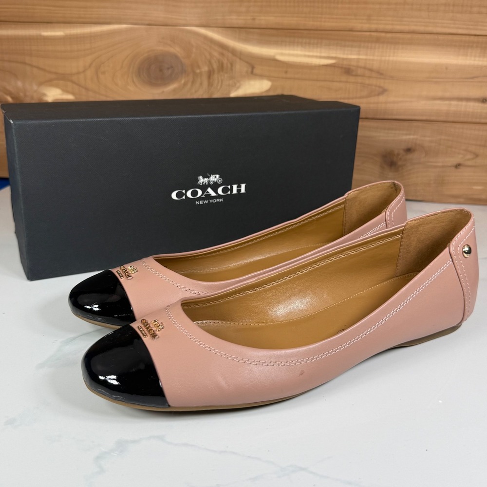 Coach Chelsea Matte Calf Patent Leather Ballet Flats Beechwood Black Womens 10M